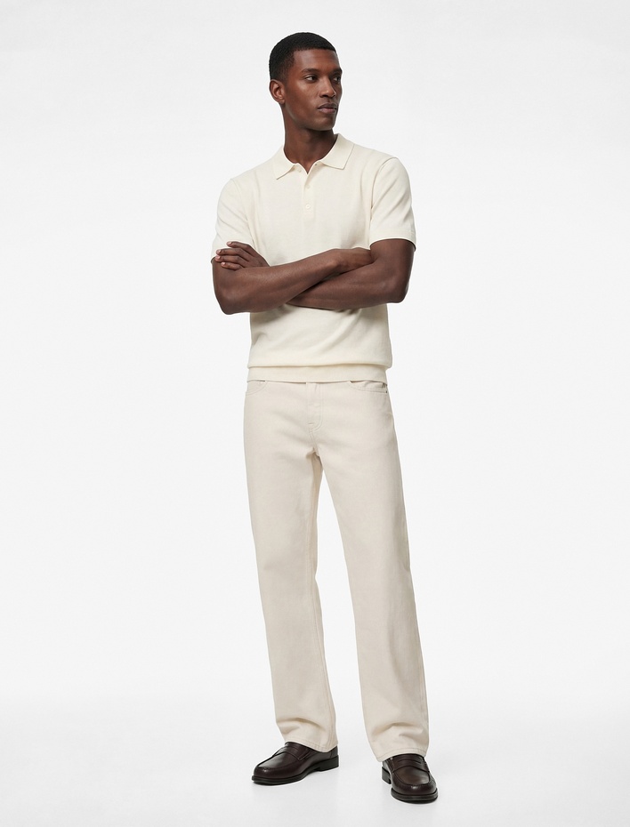  Regular Fit Kol Detaylı Düğmeli Polo Yaka Kısa Kollu Triko Tişört