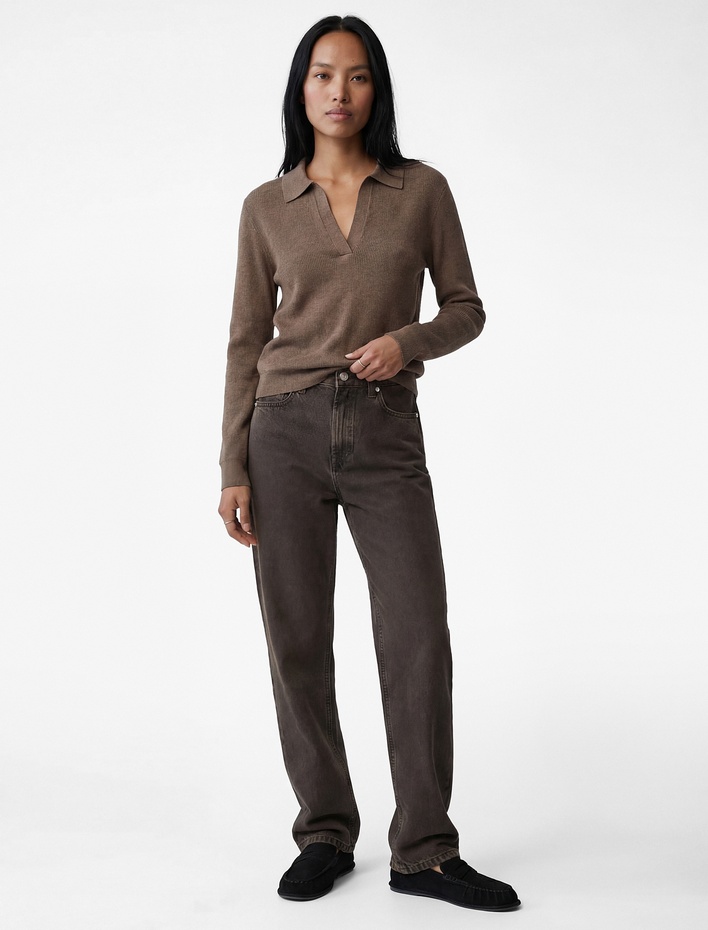  Uzun Kollu Viskon Karışımlı Polo Yaka Triko Kazak