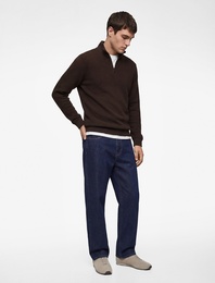 Uzun Kollu Regular Fit Fitilli Yarım Fermuarlı Sweatshirt