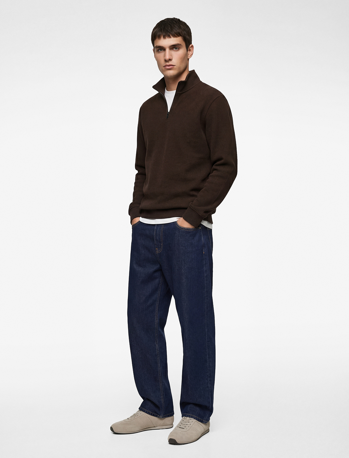   Uzun Kollu Regular Fit Fitilli Yarım Fermuarlı Sweatshirt