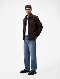 Regular Fit Cepli Klasik Yaka Uzun Kollu Kaşe Gömlek