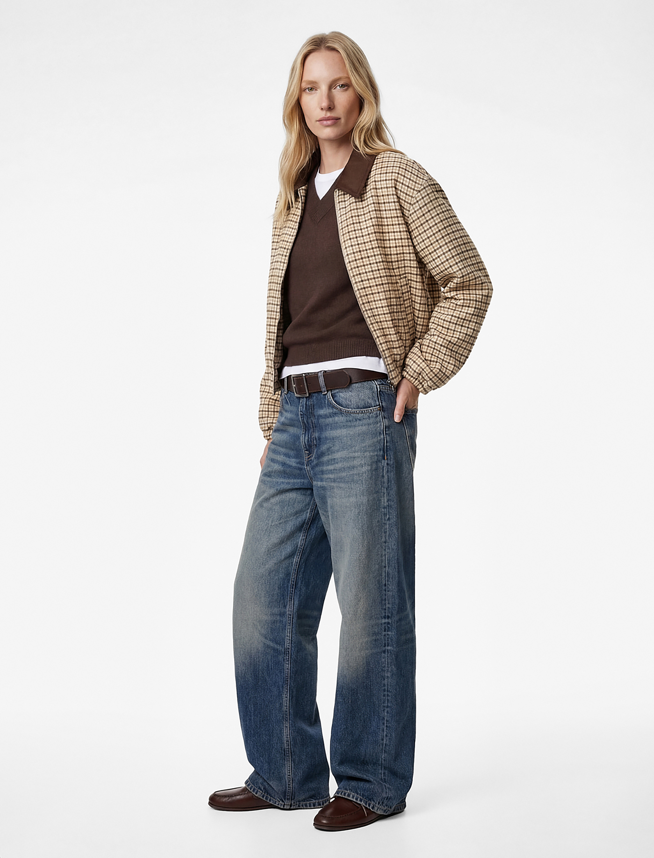   Cepli Uzun Kollu Ekose Oversize Bomber Ceket