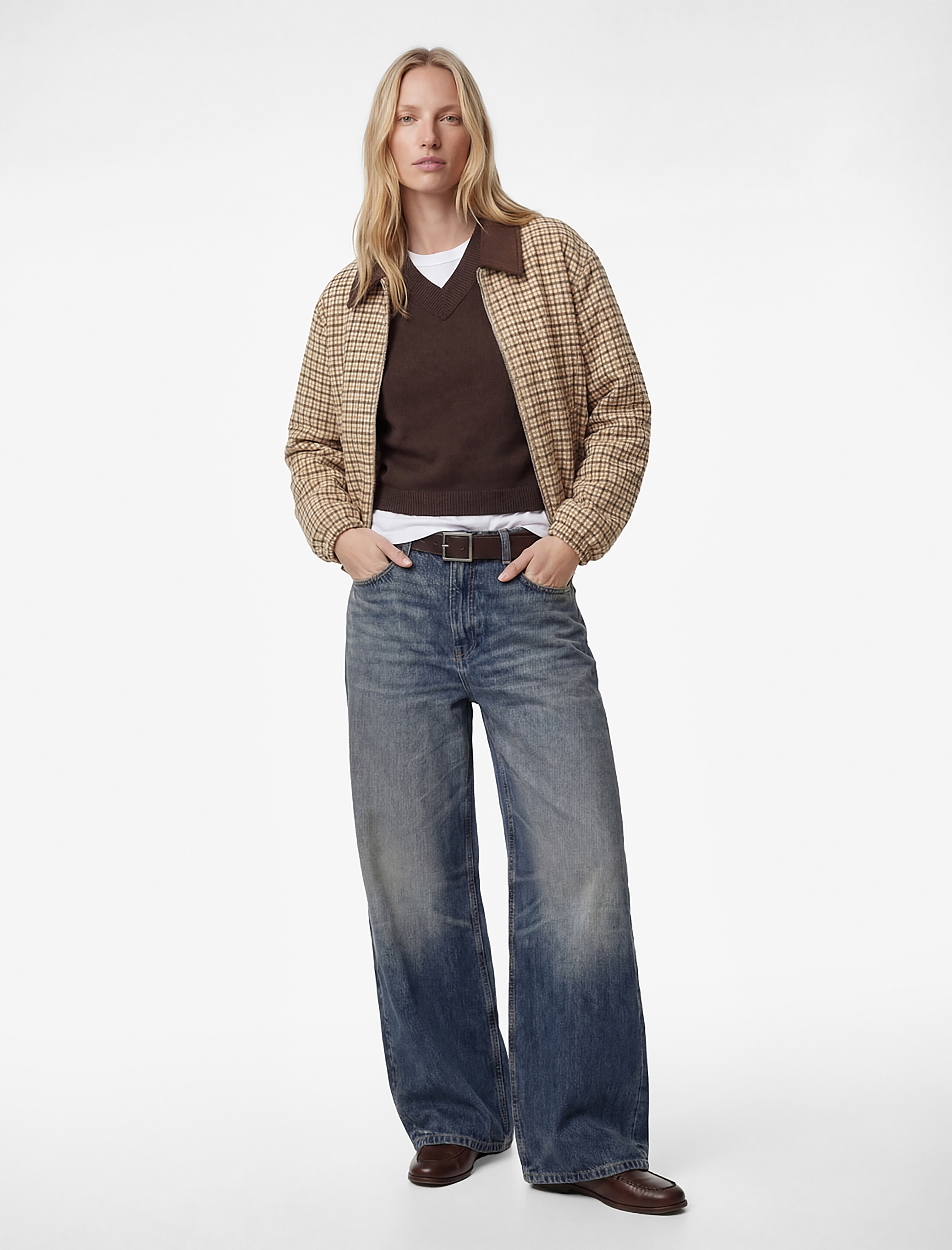   Cepli Uzun Kollu Ekose Oversize Bomber Ceket