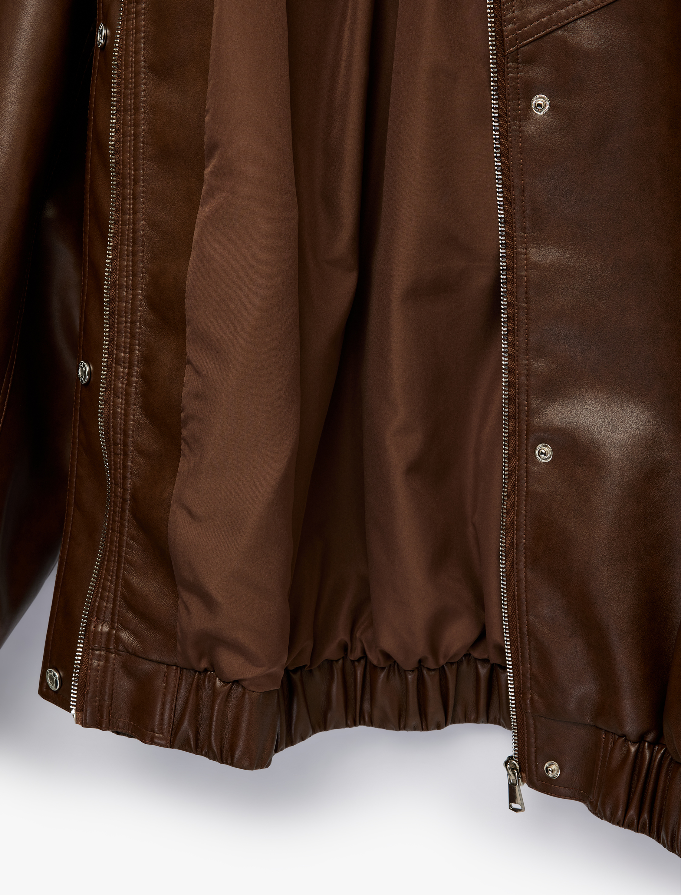   Cepli Uzun Kollu Fermuarlı Dik Yaka Oversize Suni Deri Ceket