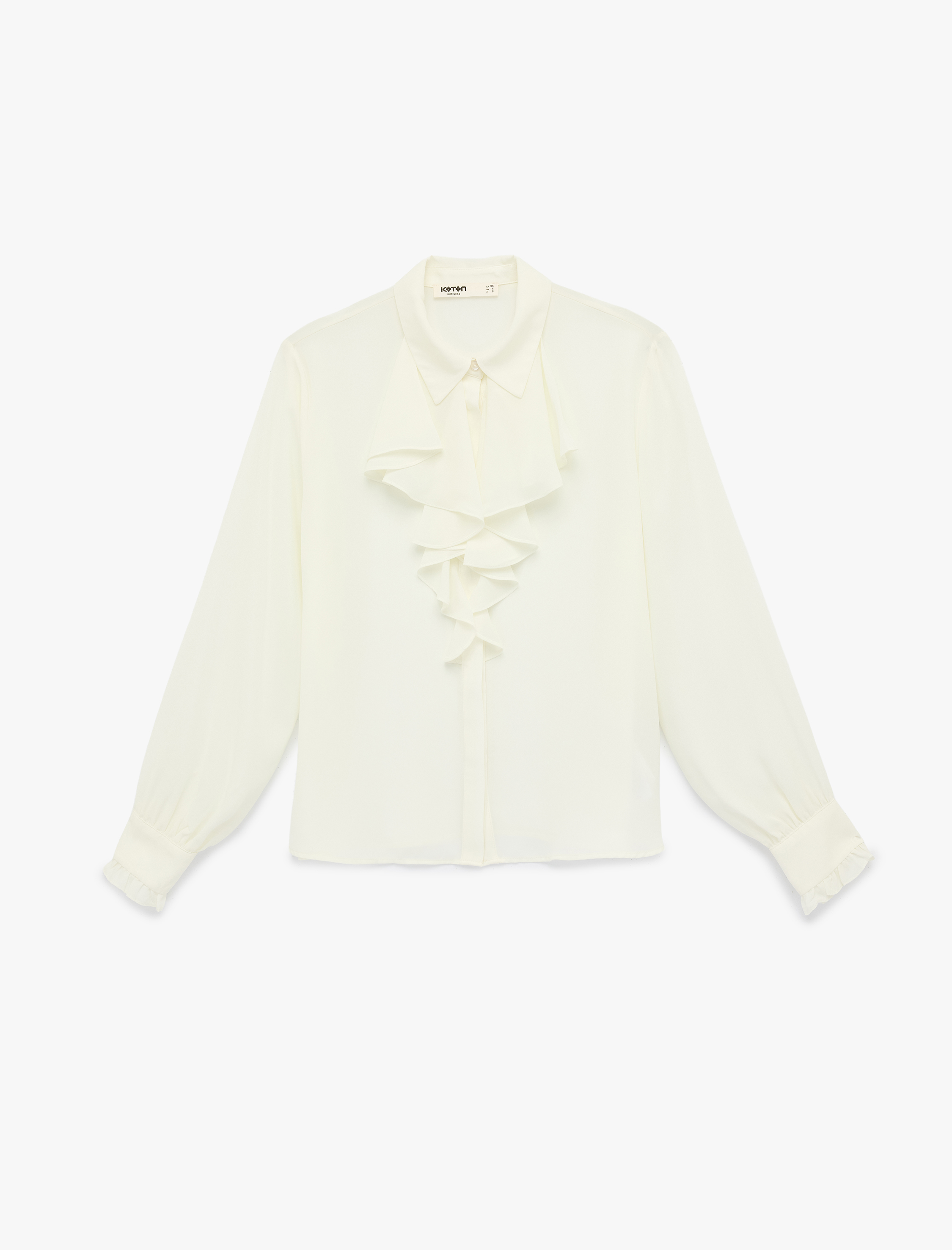   Uzun Kollu Fular Yaka Volanlı Bluz