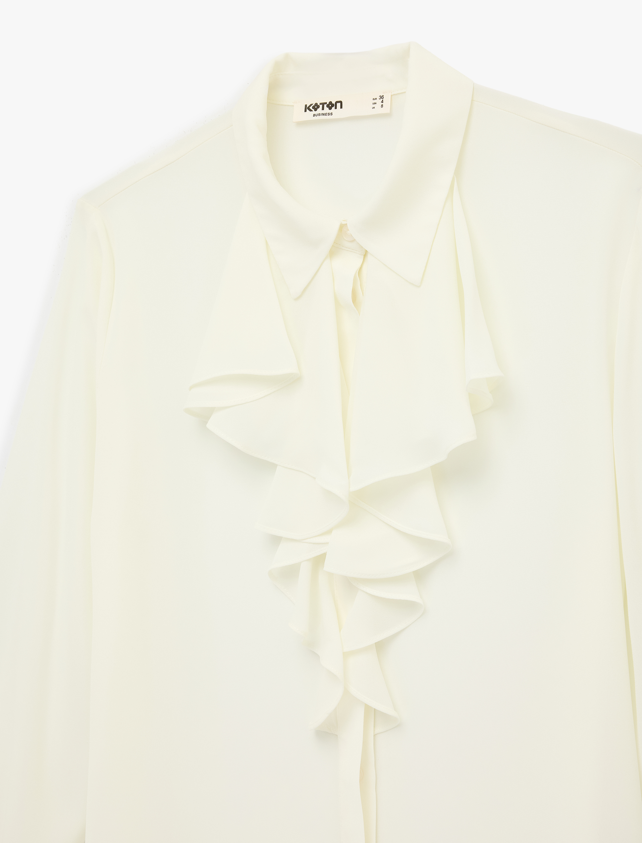   Uzun Kollu Fular Yaka Volanlı Bluz