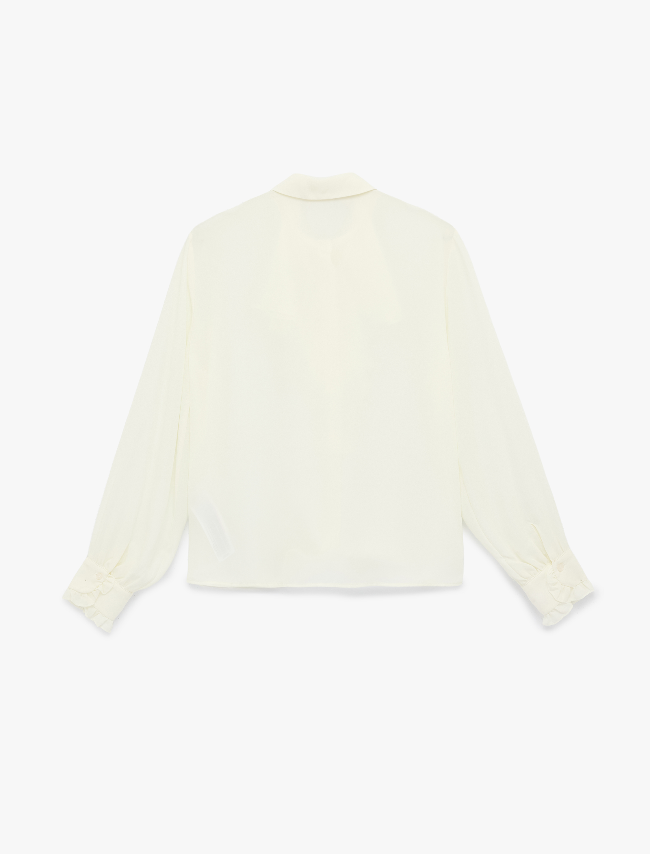   Uzun Kollu Fular Yaka Volanlı Bluz