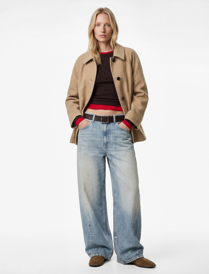  Cepli Düğmeli Uzun Kollu Kısa Kaşe Kaban