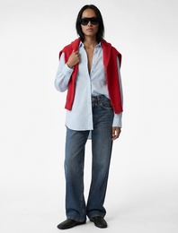 Modal Kumaş Uzun Kollu Bağlama Detaylı Oversize Tunik Gömlek