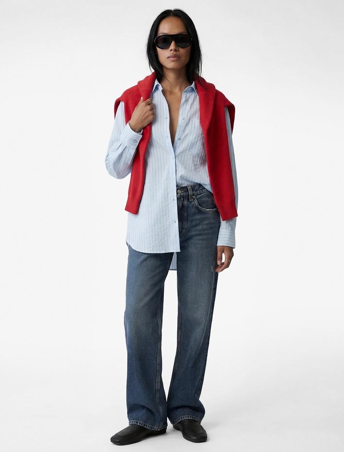  Modal Kumaş Uzun Kollu Bağlama Detaylı Oversize Tunik Gömlek