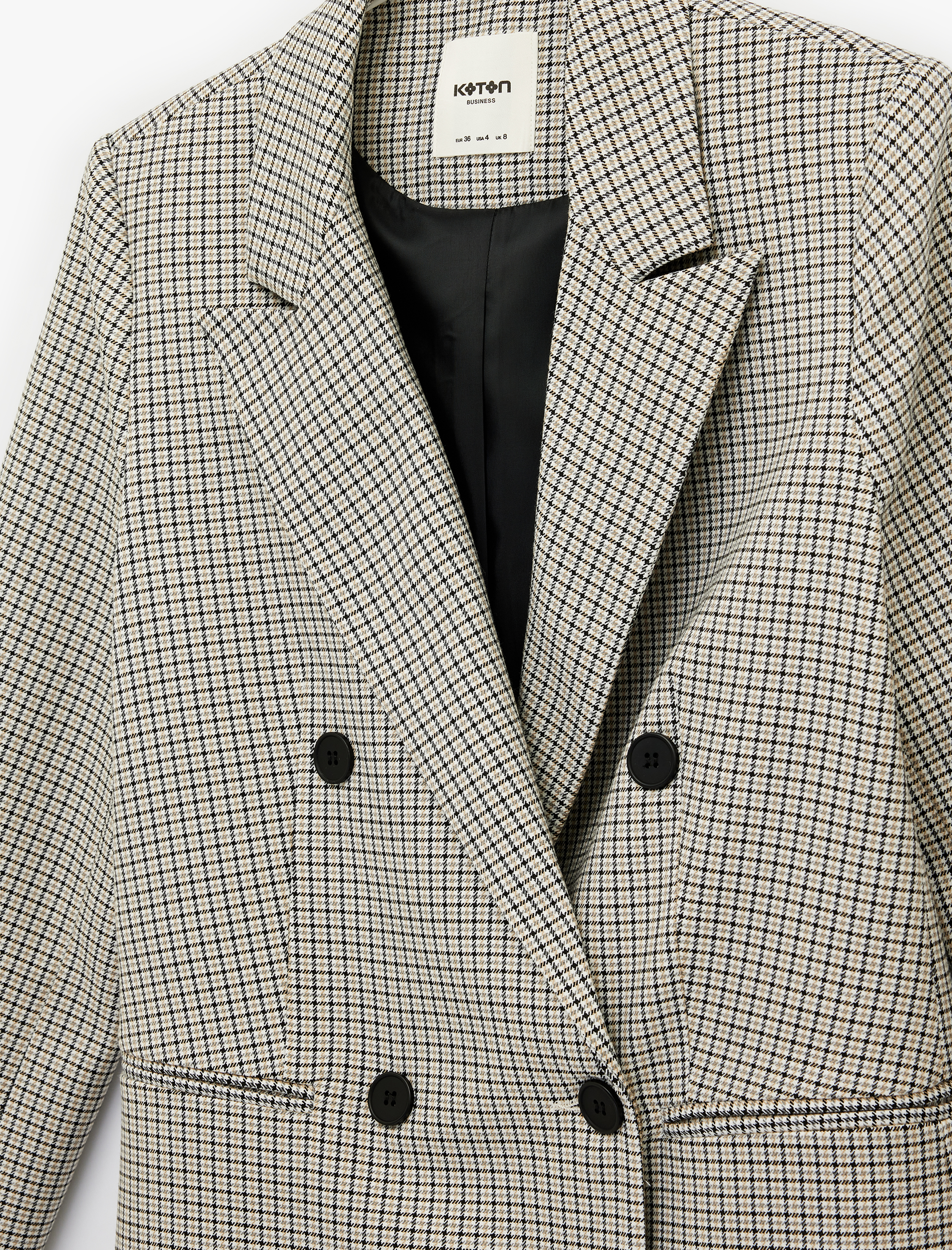   Düğmeli Cep Detaylı Kareli Kruvaze Yaka Blazer Ceket