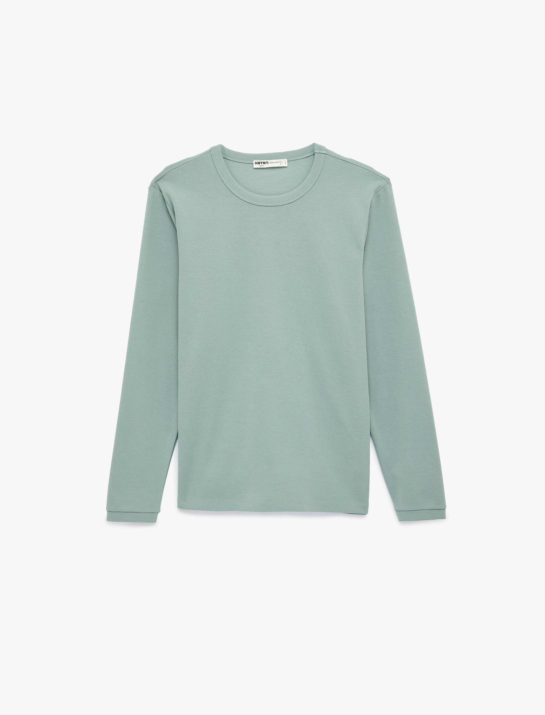   Regular Fit Ribanalı Renk Kontrastlı Pamuklu Bisiklet Yaka Uzun Kollu Tişört