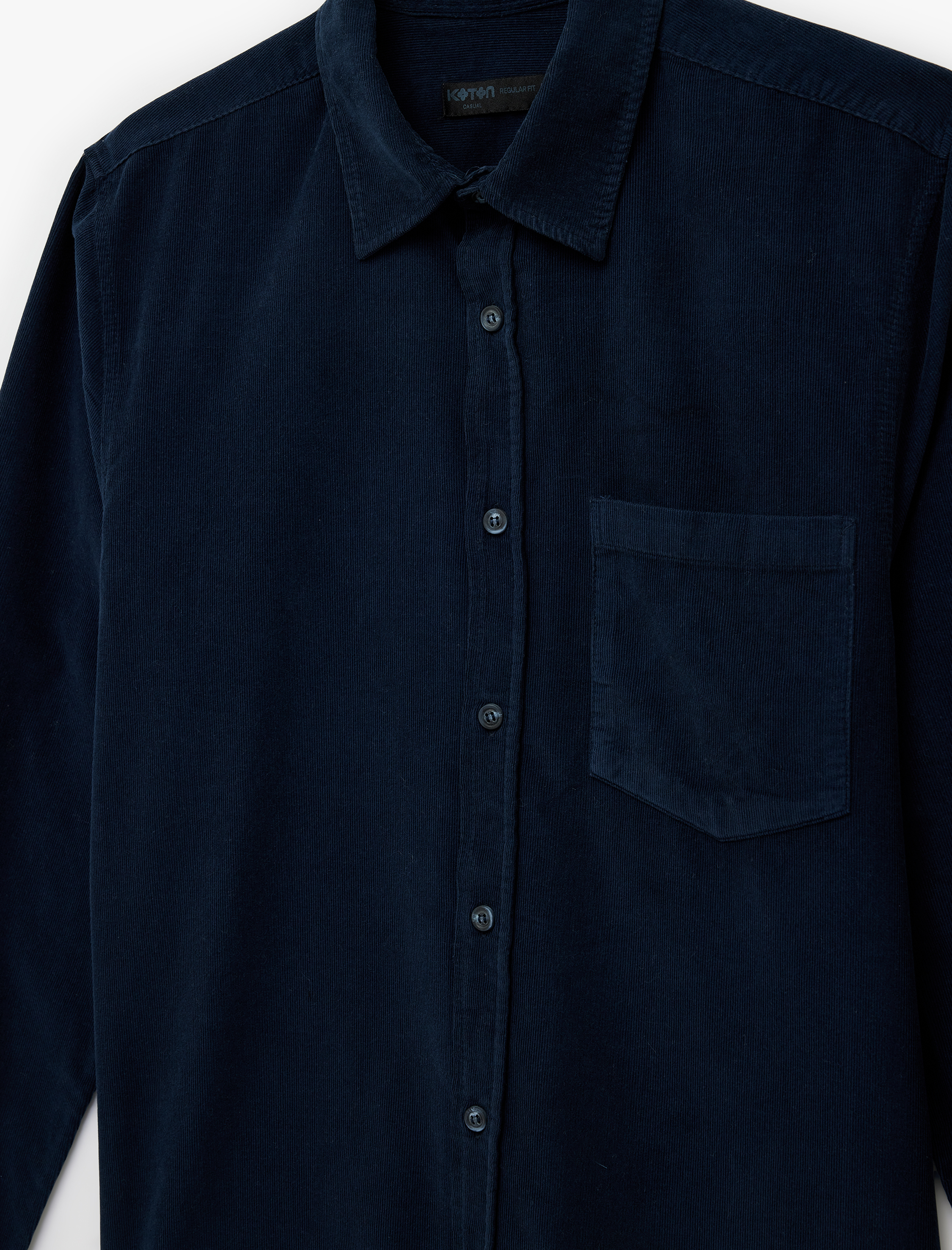   Regular Fit Klasik Yaka Cepli Pamuklu Uzun Kollu Fitilli Kadife Gömlek