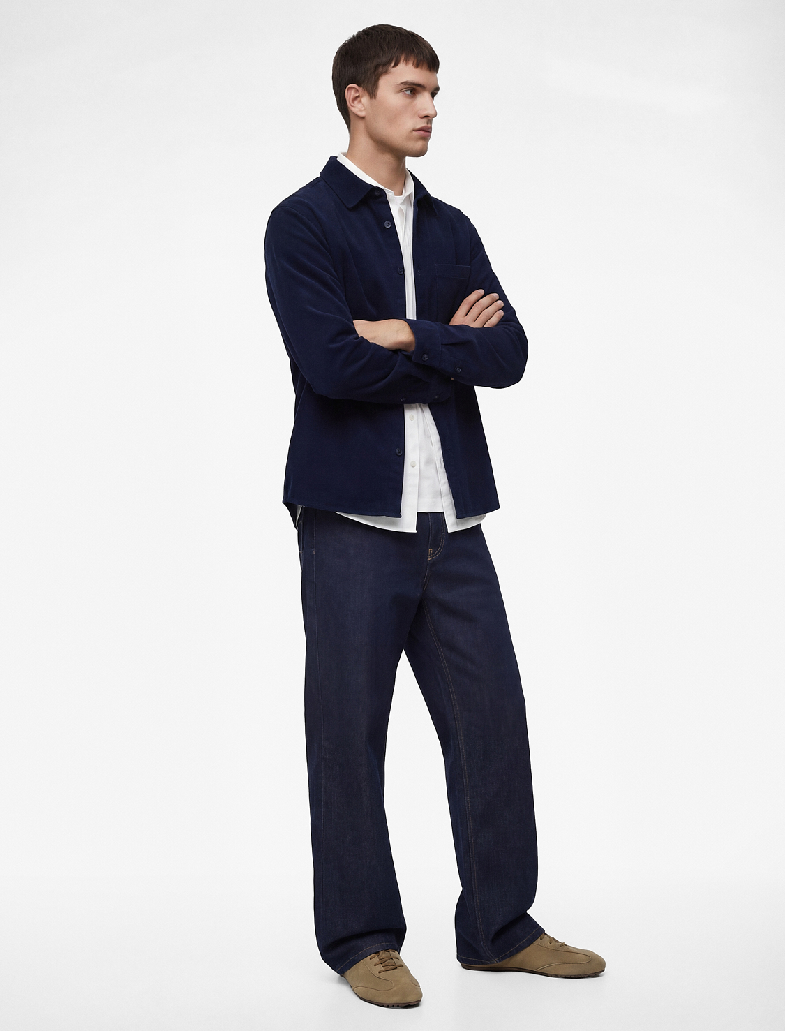   Regular Fit Klasik Yaka Cepli Pamuklu Uzun Kollu Fitilli Kadife Gömlek