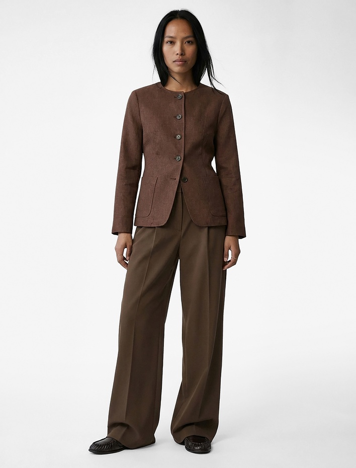  Uzun Kollu Bisiklet Yaka Cep Detaylı Düğmeli Ceket