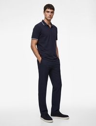 Pamuklu Kısa Kollu Pike Kumaş Çizgi Detaylı Slim Fit Polo Yaka Tişört