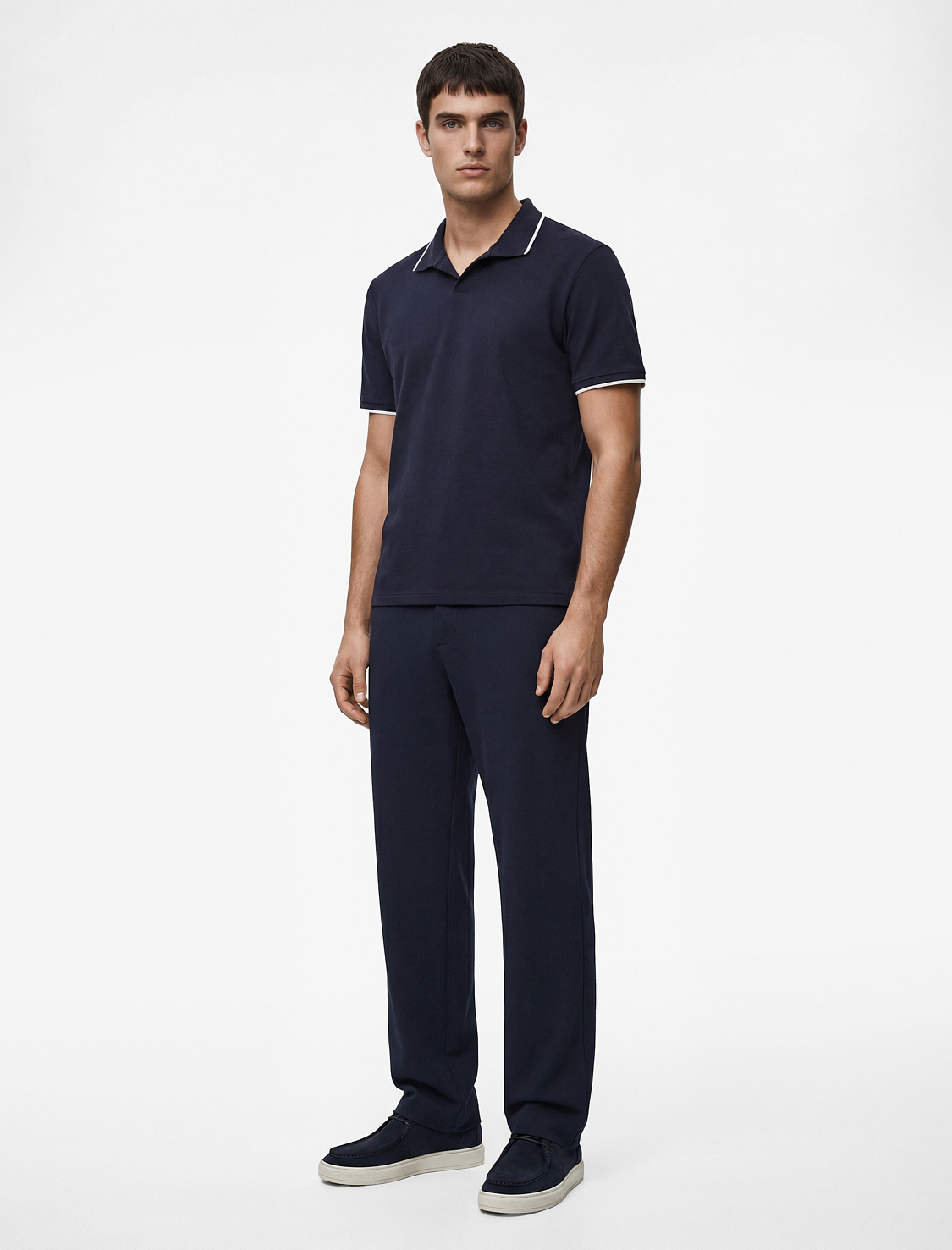   Pamuklu Kısa Kollu Pike Kumaş Çizgi Detaylı Slim Fit Polo Yaka Tişört