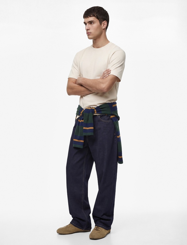  Pamuklu Regular Fit Kısa Kollu Basic Bisiklet Yaka Tişört