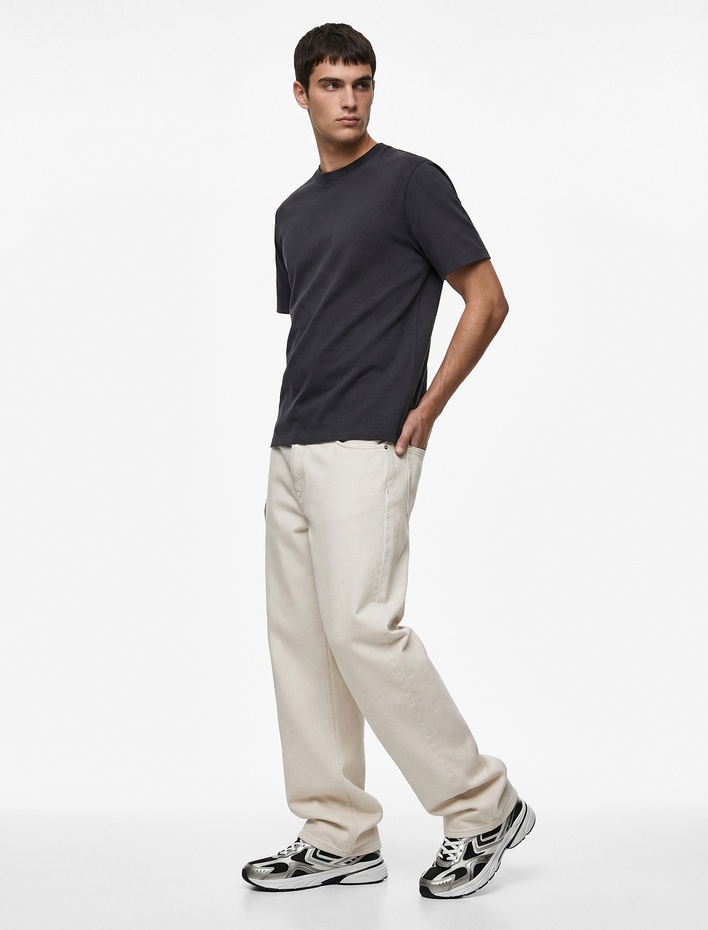  Pamuklu Regular Fit Kısa Kollu Basic Bisiklet Yaka Tişört