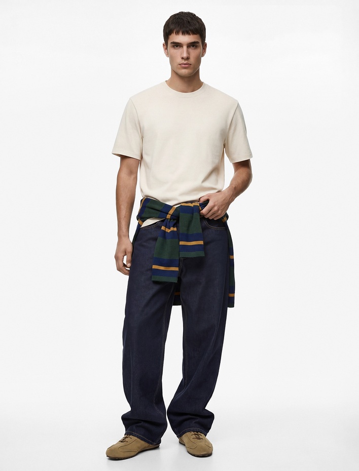  Pamuklu Regular Fit Kısa Kollu Basic Bisiklet Yaka Tişört