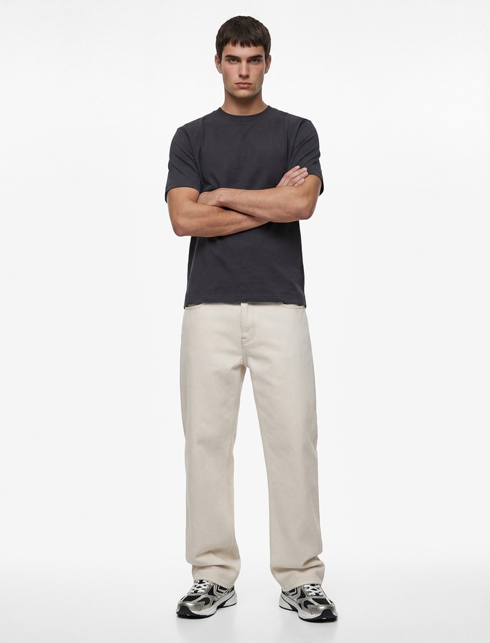  Pamuklu Regular Fit Kısa Kollu Basic Bisiklet Yaka Tişört