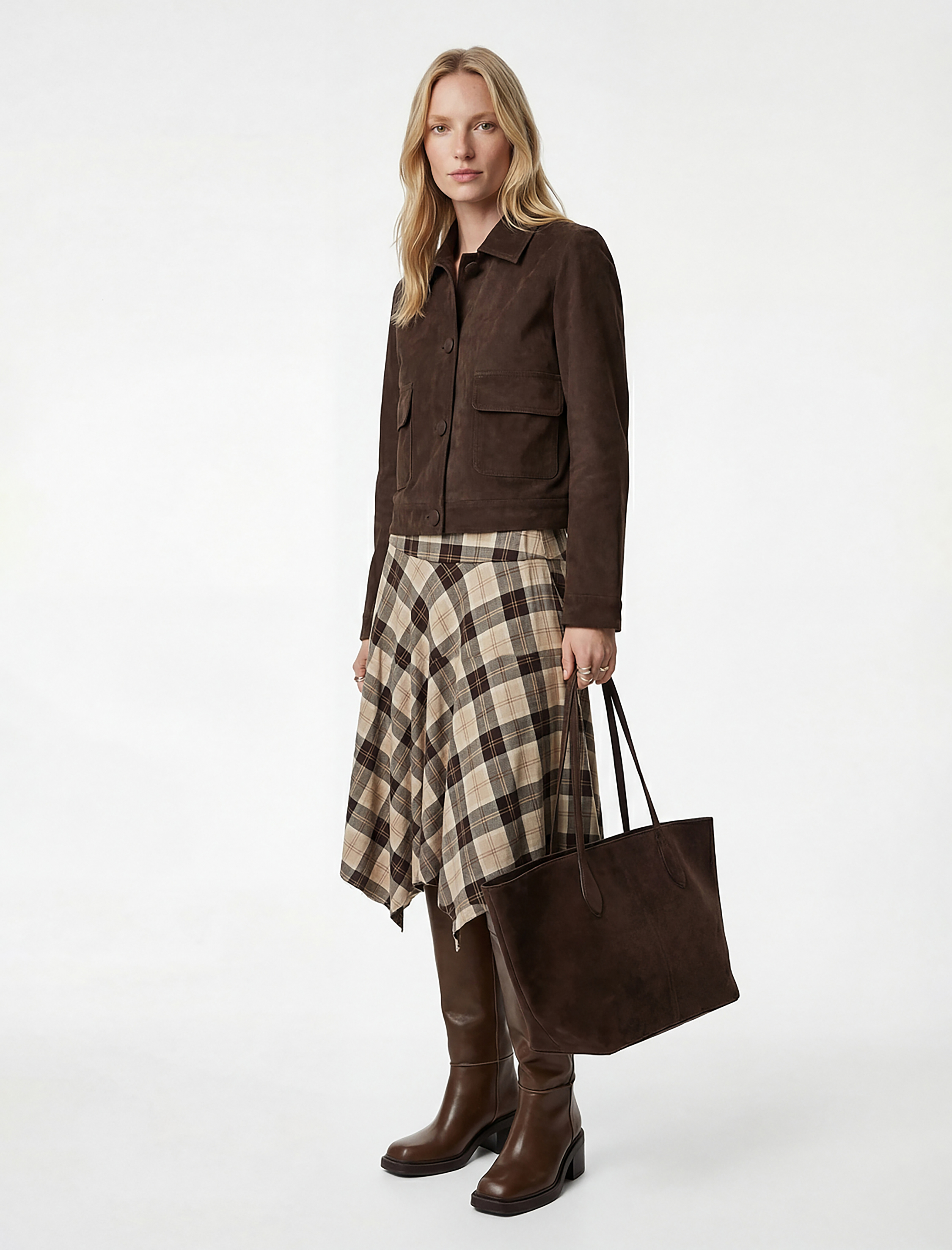   Asimetrik Kesim Ekose Midi Etek