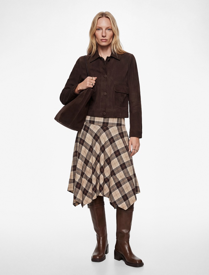  Asimetrik Kesim Ekose Midi Etek