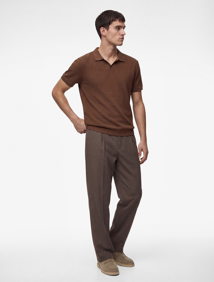  Regular Fit Kısa Kollu Pamuklu Fitilli Polo Yaka Tişört