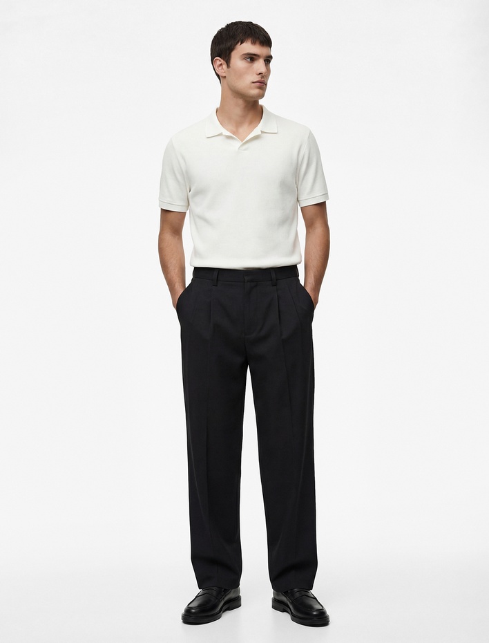  Regular Fit Kısa Kollu Pamuklu Fitilli Polo Yaka Tişört