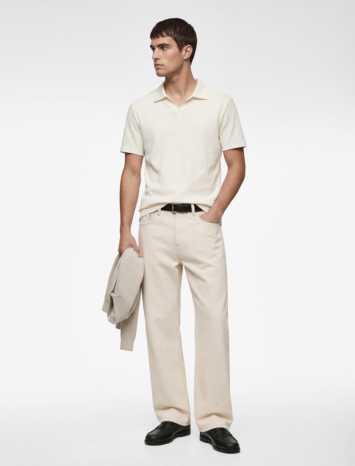  Kısa Kollu Pamuklu Slim Fit V Yaka Polo Tişört