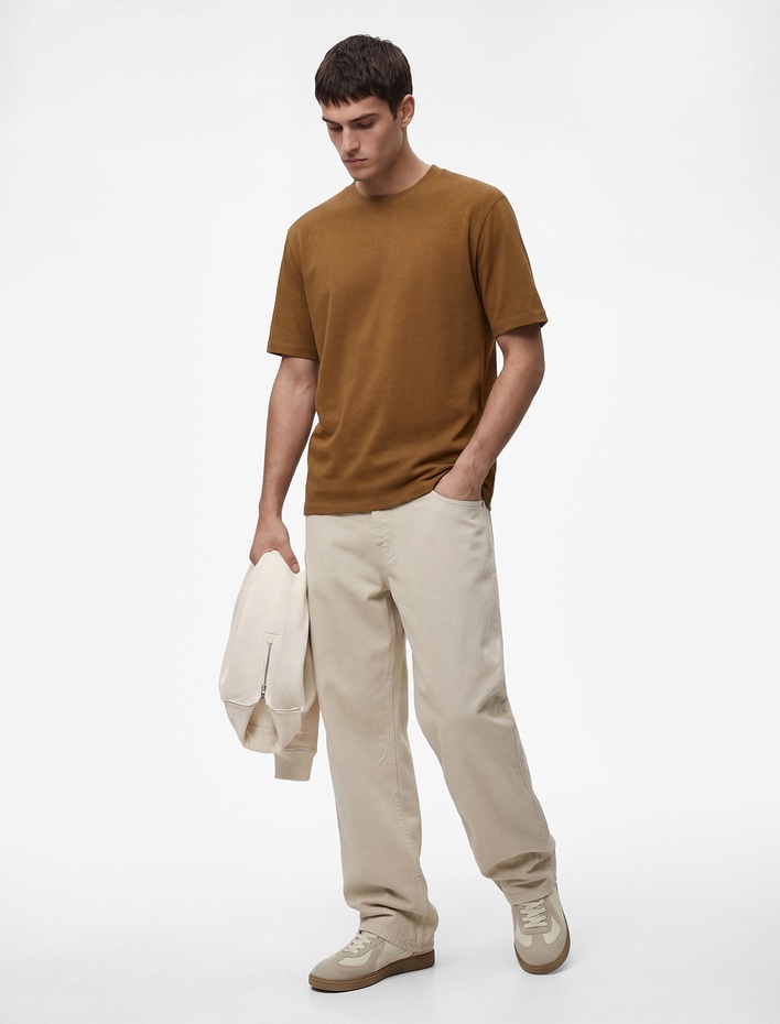  Pamuklu Regular Fit Kısa Kollu Basic Bisiklet Yaka Tişört