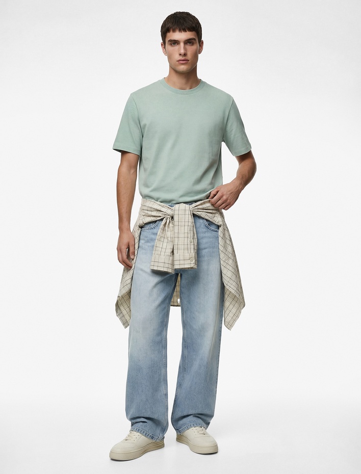  Pamuklu Regular Fit Kısa Kollu Basic Bisiklet Yaka Tişört