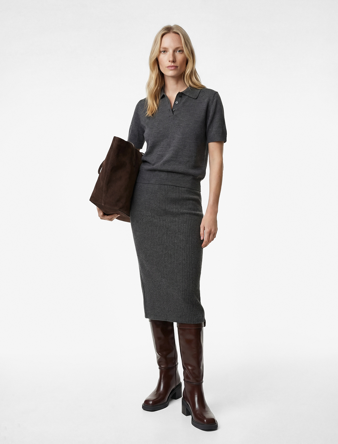   Yırtmaç Detaylı Slim Fit Parıltılı Midi Kalem Etek