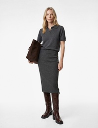 Yırtmaç Detaylı Slim Fit Parıltılı Midi Kalem Etek