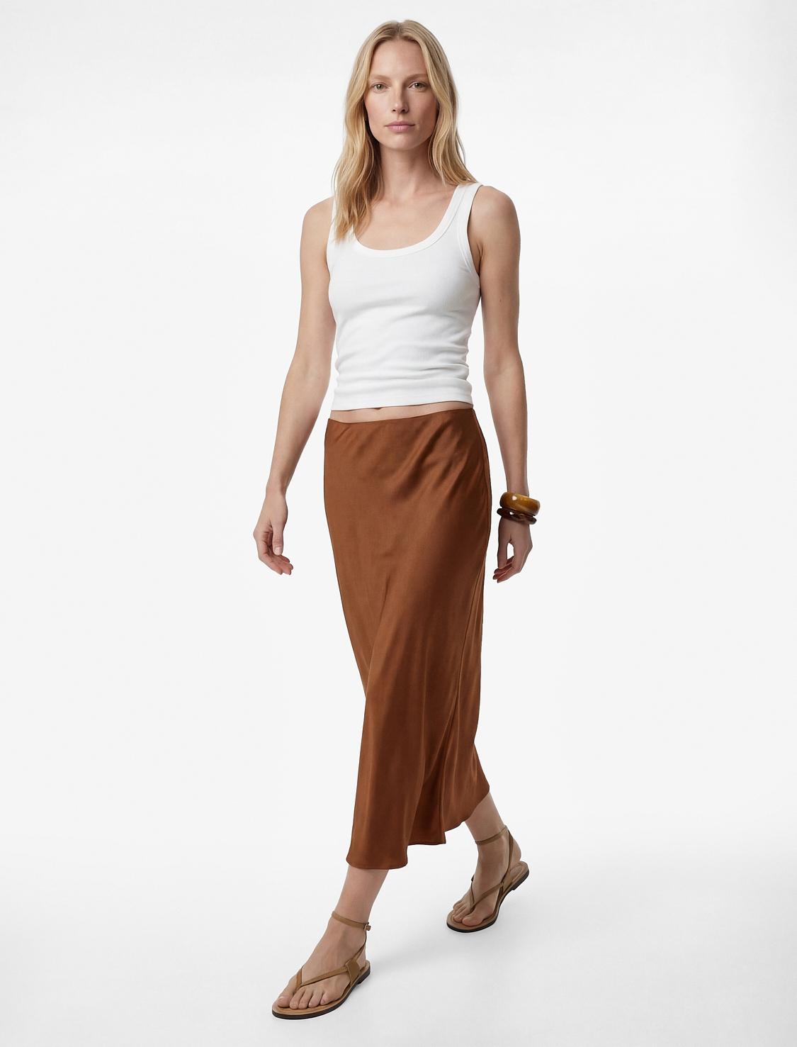   Slim Fit Balık Kesim Saten Midi Etek