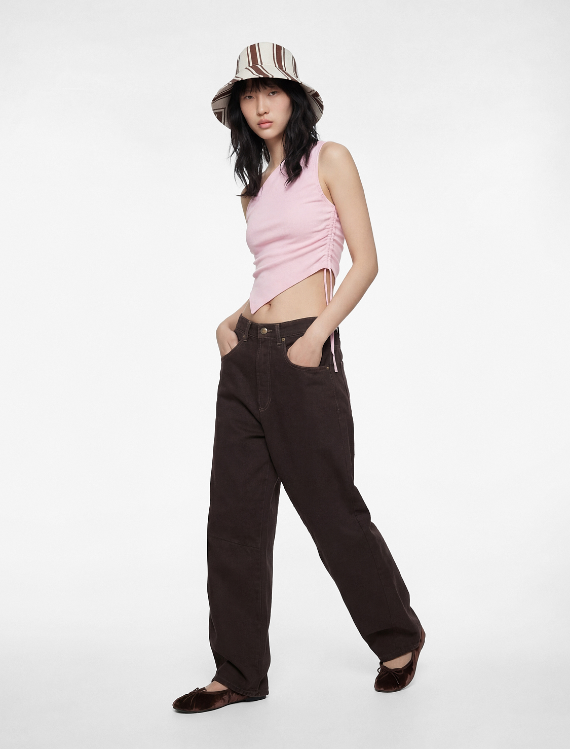   Straplez Kolsuz Slim Fit Büzgülü Asimetrik Bluz