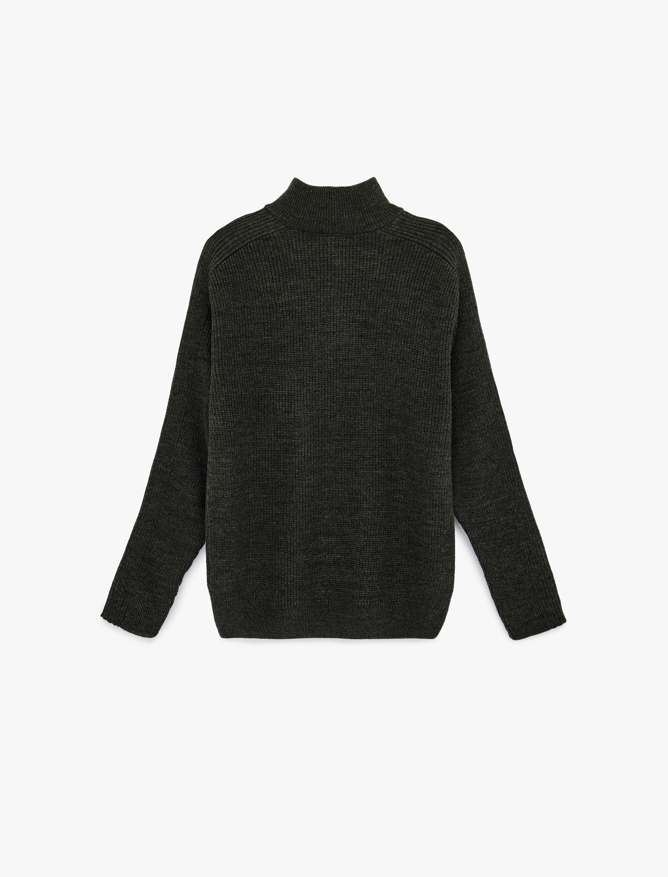   Regular Fit Uzun Kollu Yaka Detaylı Yarım Fermuarlı Triko Kazak