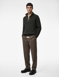 Regular Fit Uzun Kollu Yaka Detaylı Yarım Fermuarlı Triko Kazak