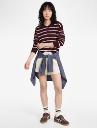 Çizgili Uzun Kollu Polo Yaka Triko Kazak