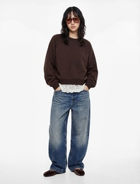 Dantel Detaylı Uzun Kollu Bisiklet Yaka Oversize Sweatshirt