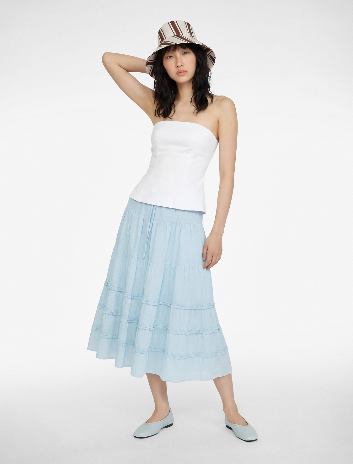   Rahat Kalıp Fırfır Detaylı Katlı Uzun A Kesim Etek