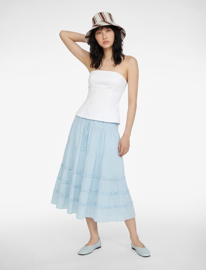  Rahat Kalıp Fırfır Detaylı Katlı Uzun A Kesim Etek