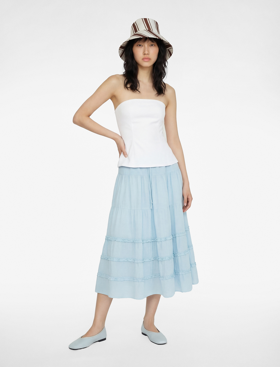   Rahat Kalıp Fırfır Detaylı Katlı Uzun A Kesim Etek