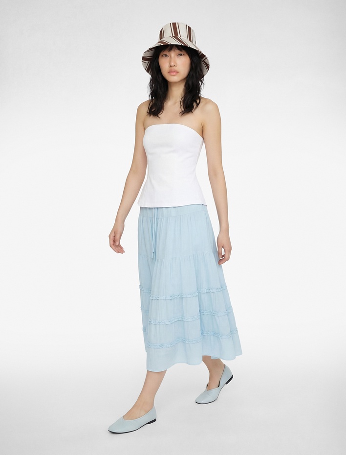  Rahat Kalıp Fırfır Detaylı Katlı Uzun A Kesim Etek