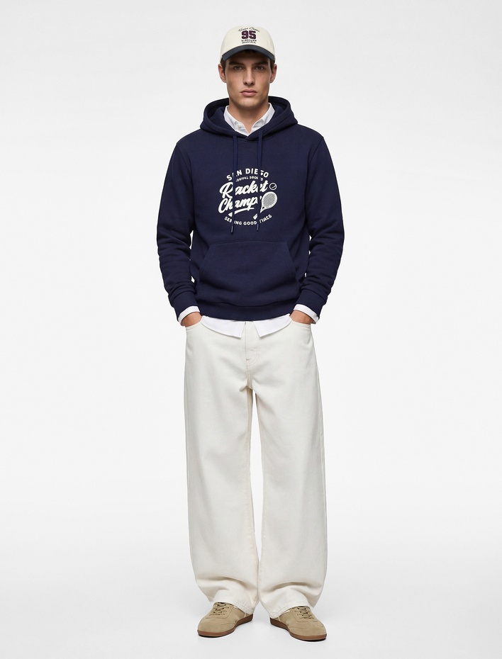  Pamuklu Uzun Kollu Baskılı Kapşonlu Sweatshirt