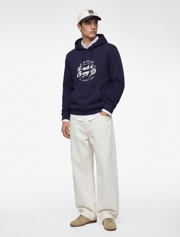  Pamuklu Uzun Kollu Baskılı Kapşonlu Sweatshirt