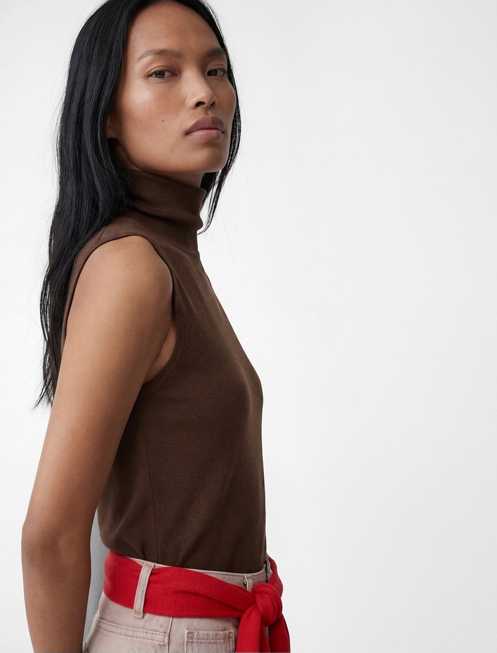  Slim Fit Kolsuz Dik Yaka Viskon Bluz