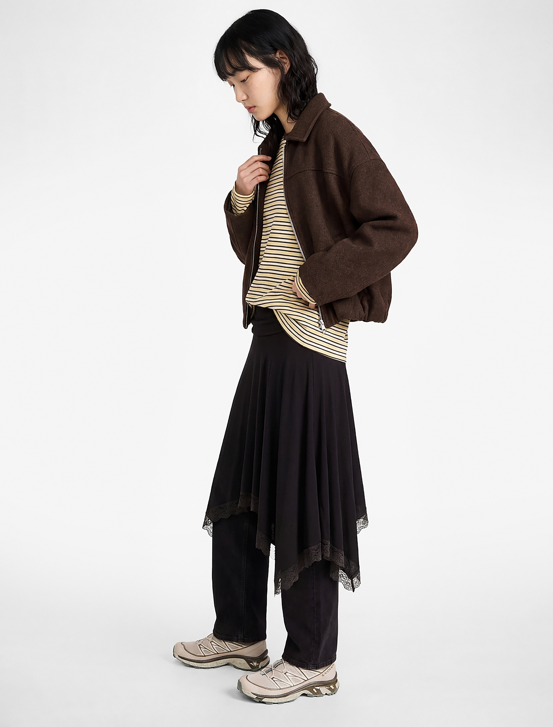   Fermuarlı Uzun Kollu Klasik Yaka Bomber Ceket