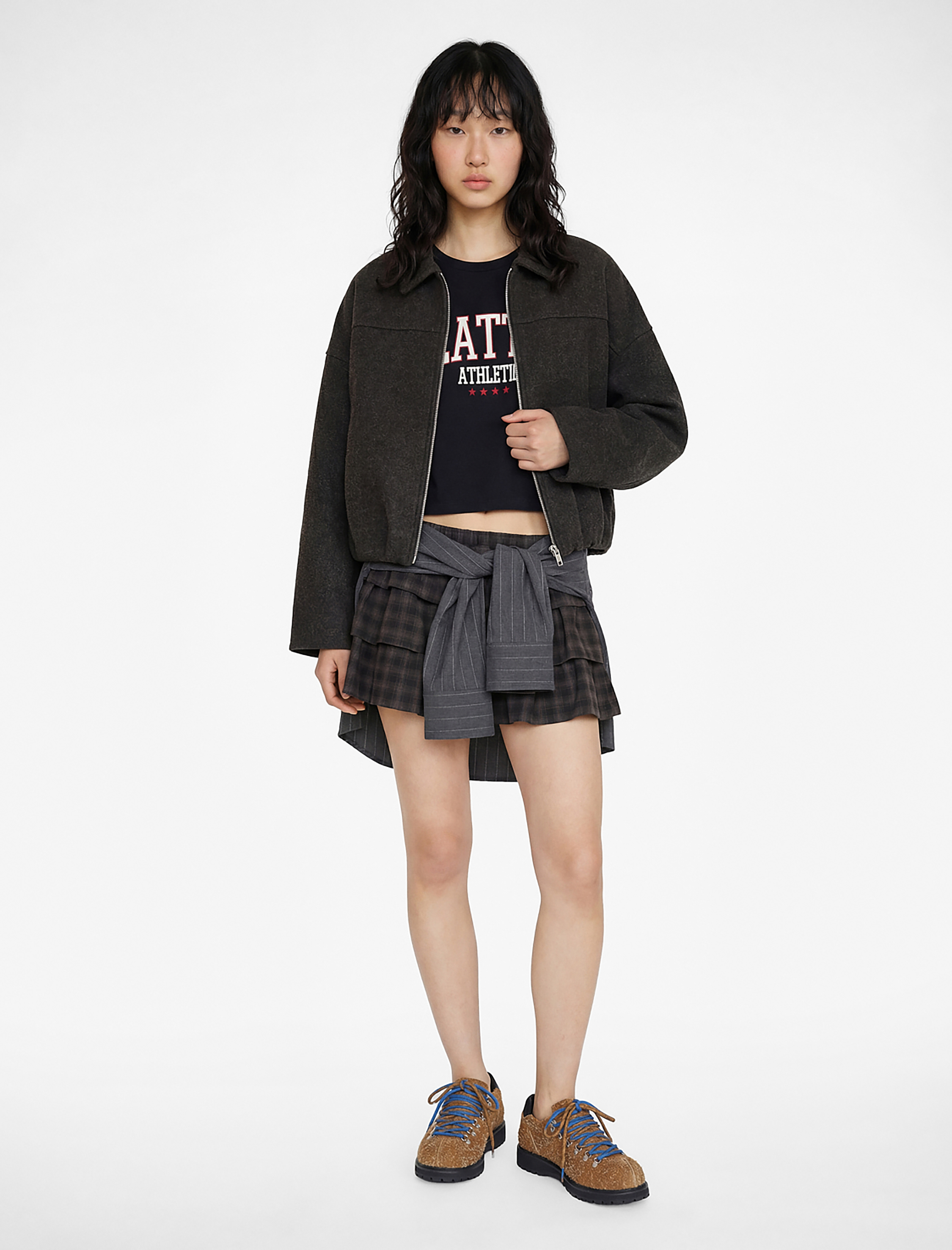   Fermuarlı Uzun Kollu Klasik Yaka Bomber Ceket