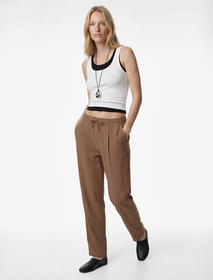  Slim Fit Beli Bağlamalı Cepli Havuç Kesim Pantolon